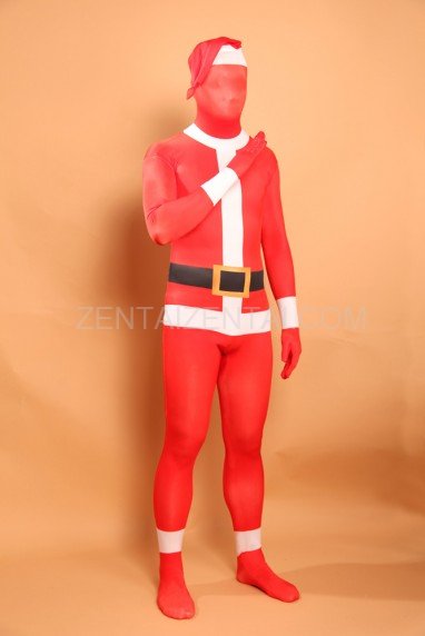 Red Christmas Sata Clause Halloween Full Body Spandex Holiday Unisex Lycra Morph Zentai Suit
