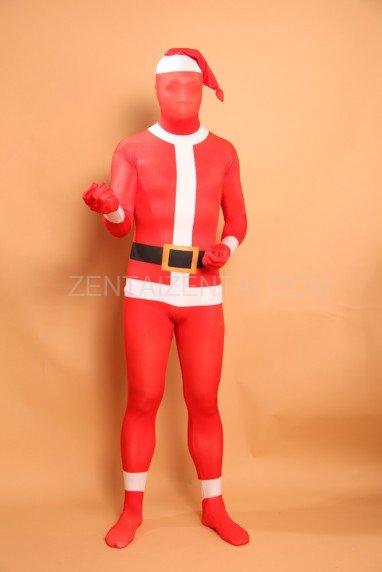 Red Christmas Sata Clause Halloween Full Body Spandex Holiday Unisex Lycra Morph Zentai Suit