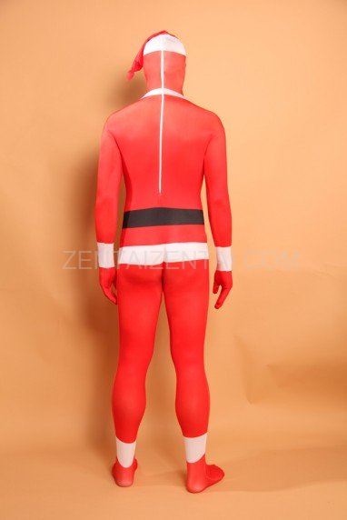 Red Christmas Sata Clause Halloween Full Body Spandex Holiday Unisex Lycra Morph Zentai Suit