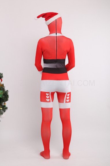Red Sata Clause Full Body Spandex Christmas Holiday Unisex Cosplay Zentai Suit
