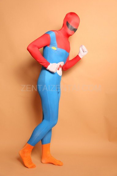 Red and Blue Big Beard Full Body Halloween Spandex Holiday Unisex Cosplay Zentai Suit