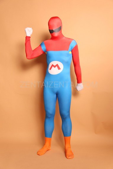 Red and Blue Big Beard Full Body Halloween Spandex Holiday Unisex Cosplay Zentai Suit