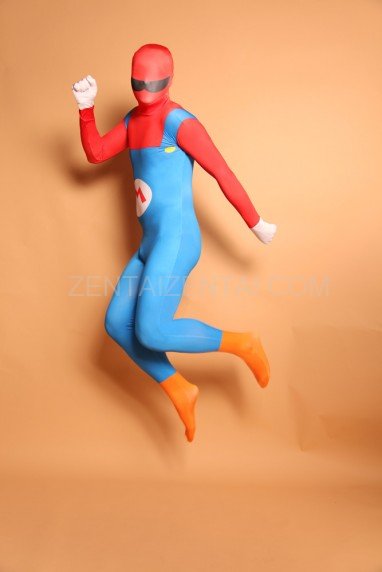 Red and Blue Big Beard Full Body Halloween Spandex Holiday Unisex Cosplay Zentai Suit