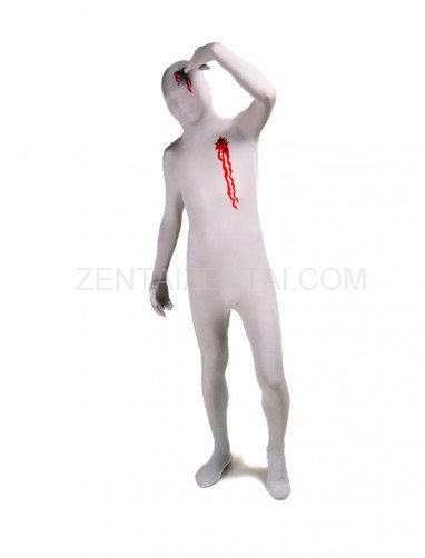 White Gun Shot Blood Full Body Halloween Spandex Holiday Unisex Cosplay Zentai Suit