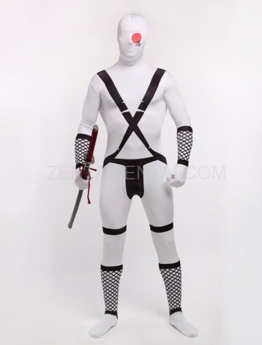 White Japanese Ninja Halloween Full Body Spandex Holiday Unisex Lycra Morph Zentai Suit