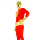 Red with Gold Shiny Metallic Lycra Spandex Super Hero Morph Zentai Suit