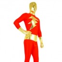 Red with Gold Shiny Metallic Lycra Spandex Super Hero Morph Zentai Suit