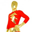 Red with Gold Shiny Metallic Lycra Spandex Super Hero Morph Zentai Suit