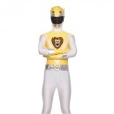 Supply Top Top Yellow And White Shiny Metallic Lycra Super Hero Morph Zentai Suit