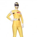Supply Yellow with White Shiny Metallic Lycra Super Hero Morph Zentai Suit