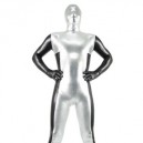 Silver And Black Shiny Metallic Morph Zentai Suit