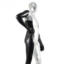 Silver And Black Shiny Metallic Morph Zentai Suit