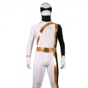 Supply White And Gold Lycra Spandex Shiny Metallic Super Hero Morph Zentai Suit