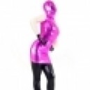 Pink and Black Shiny Metallic Morph Zentai Suit with White Arms Black Hands
