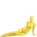 Yellow Shiny Metallic Golden Stripes Breathable Elastic Morph Zentai