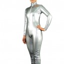 Popular Silver PVC Front Open Unisex Catsuit