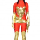 Supply Red Lycra Spandex Unisex Catsuit with Gold Shiny Metallic Phoenix