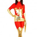 Red Lycra Spandex Unisex Catsuit with Gold Shiny Metallic Phoenix