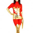 Red Lycra Spandex Unisex Catsuit with Gold Shiny Metallic Phoenix