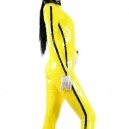 Yellow Front Open With Stripe Pattern Shiny PVC Catsuit Yellow Front Open With Stripe Pattern Shiny PVC Catsuit