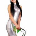 Supply Silver Shiny Metallic Half Length Sleeveless Unisex Catsuit
