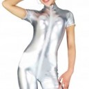 Supply Silver Shiny Metallic Half Length Unisex Catsuit