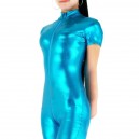 Suitable Lake Blue Shiny Metallic Half Length Unisex Catsuit