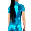 Suitable Lake Blue Shiny Metallic Half Length Unisex Catsuit