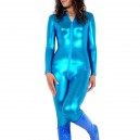 Lake Blue Shiny Metallic Front Open Unisex Catsuit