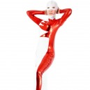 Lycra Spandex White Unisex Catsuit with Red Shiny Metallic Pattern Lycra Spandex White Unisex Catsuit with Red Shiny Metallic Pattern