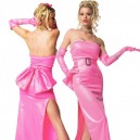 Shiny Metallic Pink Night Gown with Long Gloves