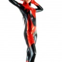 Shiny Metallic Unisex Catsuit with Black and Red Pattern