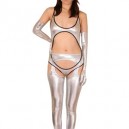 Silver Shiny Metallic Sexy Three-Set Costume