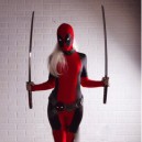 Supply Black and Red Deadpool Costume Spandex Deadpool Bodysuit with Ponytail Hole