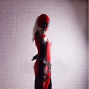 Supply Lady Black and Red Deadpool Spandex Body Suit with Ponytail Hole