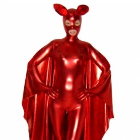 Red Shiny Metallic Unisex Catsuit with Mask and Cape