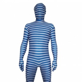 Blue And White Stripe Lycra Unisex Morph Zentai