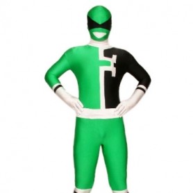 Green And Black Lycra Spandex Super Hero Morph Zentai Suit