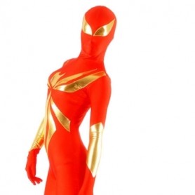 Red  And Gold Lycra Spandex Shiny Metallic Unisex Morph Zentai Suit