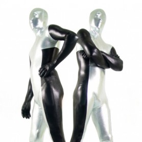 Silver and Black Shiny Metallic Unisex Morph Zentai Suit