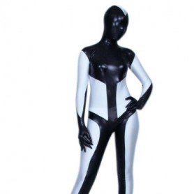Black And White Shiny Metallic Unisex Morph Zentai Suit