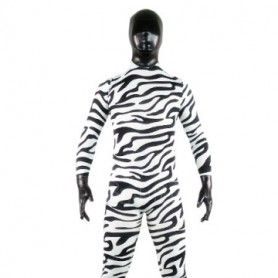 Black And White Zebra Patern Shiny Metallic Lycra Spandex Morph Zentai Suit