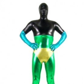 Black Green Blue And Gold Shiny Metallic Morph Zentai Suit