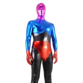 Black Peach Blue And Red Shiny Metallic Morph Zentai Suit