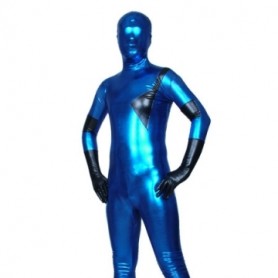 Blue And Black Shiny Metallic Unisex Morph Zentai Suit