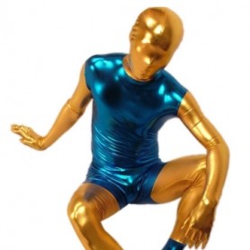 Blue And Gold Shiny Metallic Morph Zentai Suit