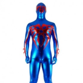 Blue And Red Shiny Metallic Super Hero Morph Zentai Suit