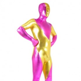 Cherry Pink And Gold Shiny Metallic Super Hero Morph Zentai Suit