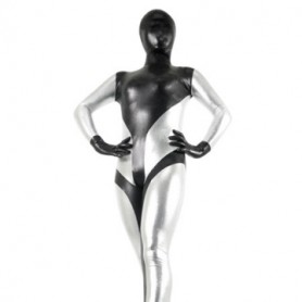 Classic Black And Silver Shiny Metallic Morph Zentai Suit
