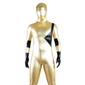 Gold And Black Shiny Metallic Lycra Spandex Morph Zentai Suit
